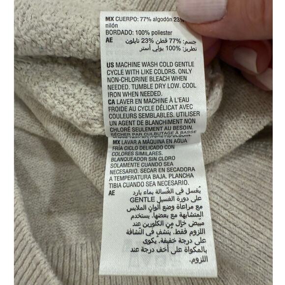 Charter Club Long Sleeve Ruffle Embroidered Floral Sweater Beige Women's Petite - Picture 10 of 13